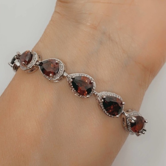 Ruby Red Pear Cut White Gold Tennis Bracelet​ - Picture 10 of 12
